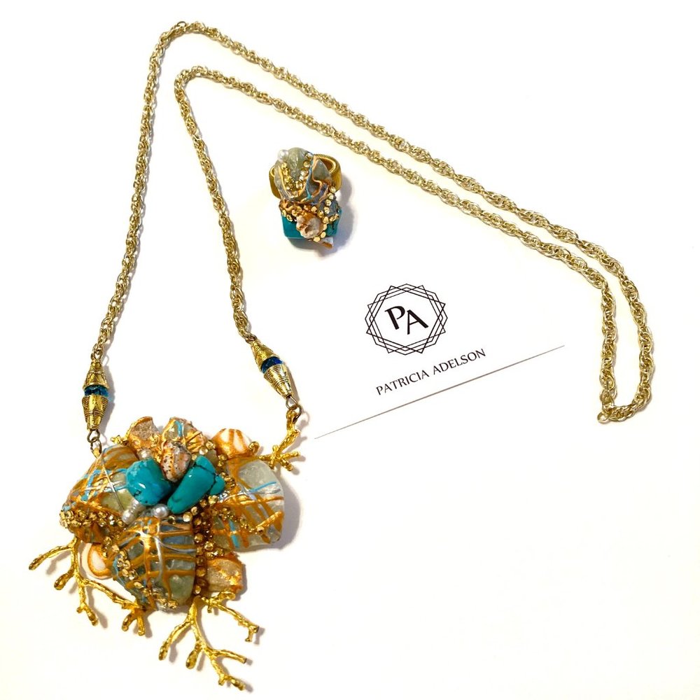 SET Necklace & Ring Turquoise Green Marble